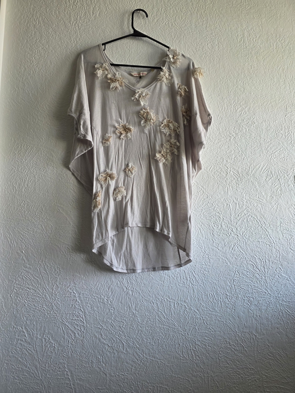 Rebecca Taylor Light Gray Floral Appliqué Tunic